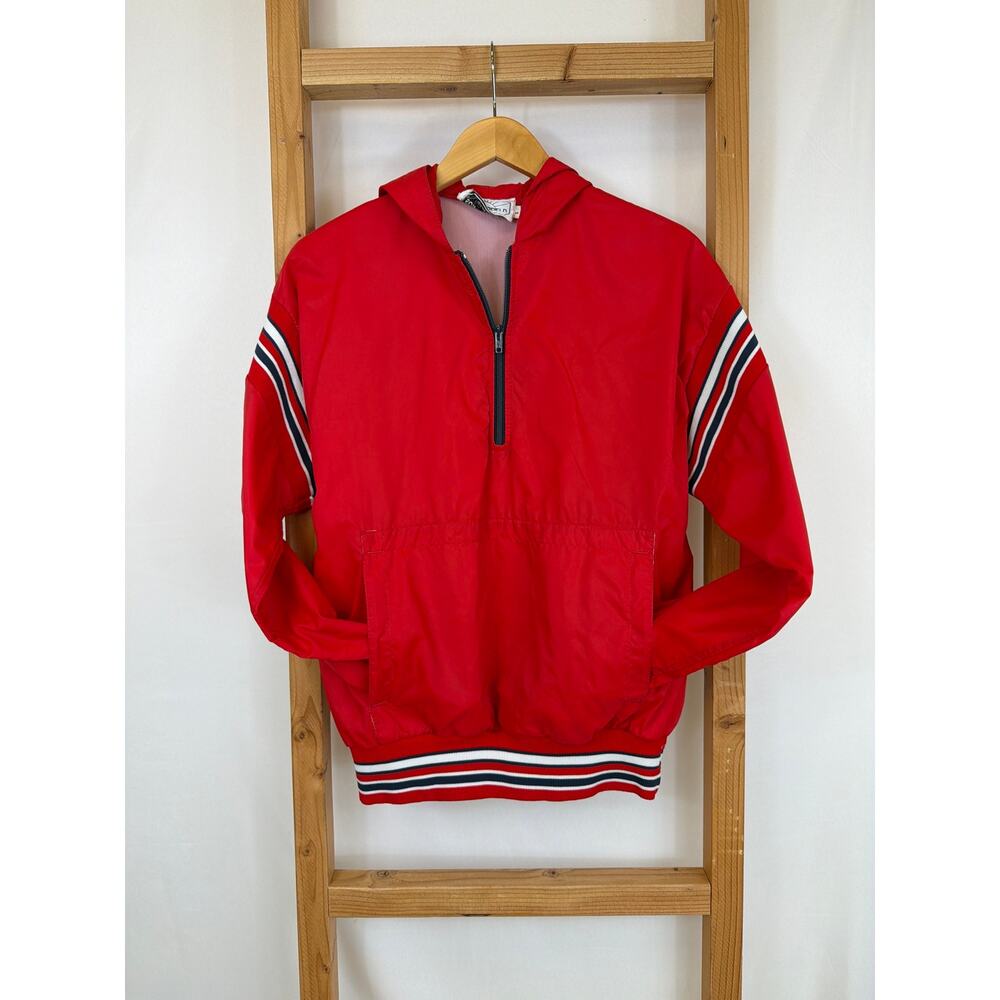 Vintage Sommerfield Portland Oregon Red Hooded Half-Zip Windbreaker Small - Picture 2 of 5